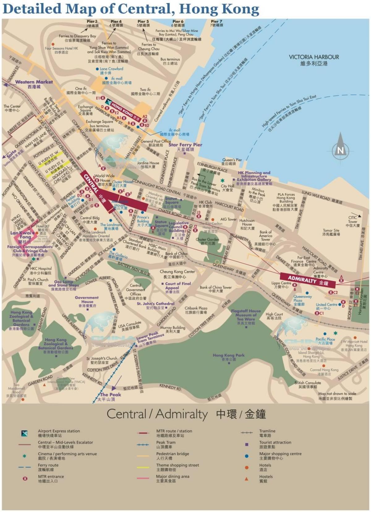 Honkongo centrinio žemėlapyje