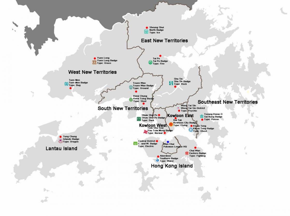 žemėlapis Honkongo rajonų