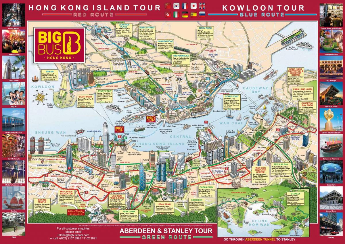 hop on hop off autobusą Honkongo žemėlapyje