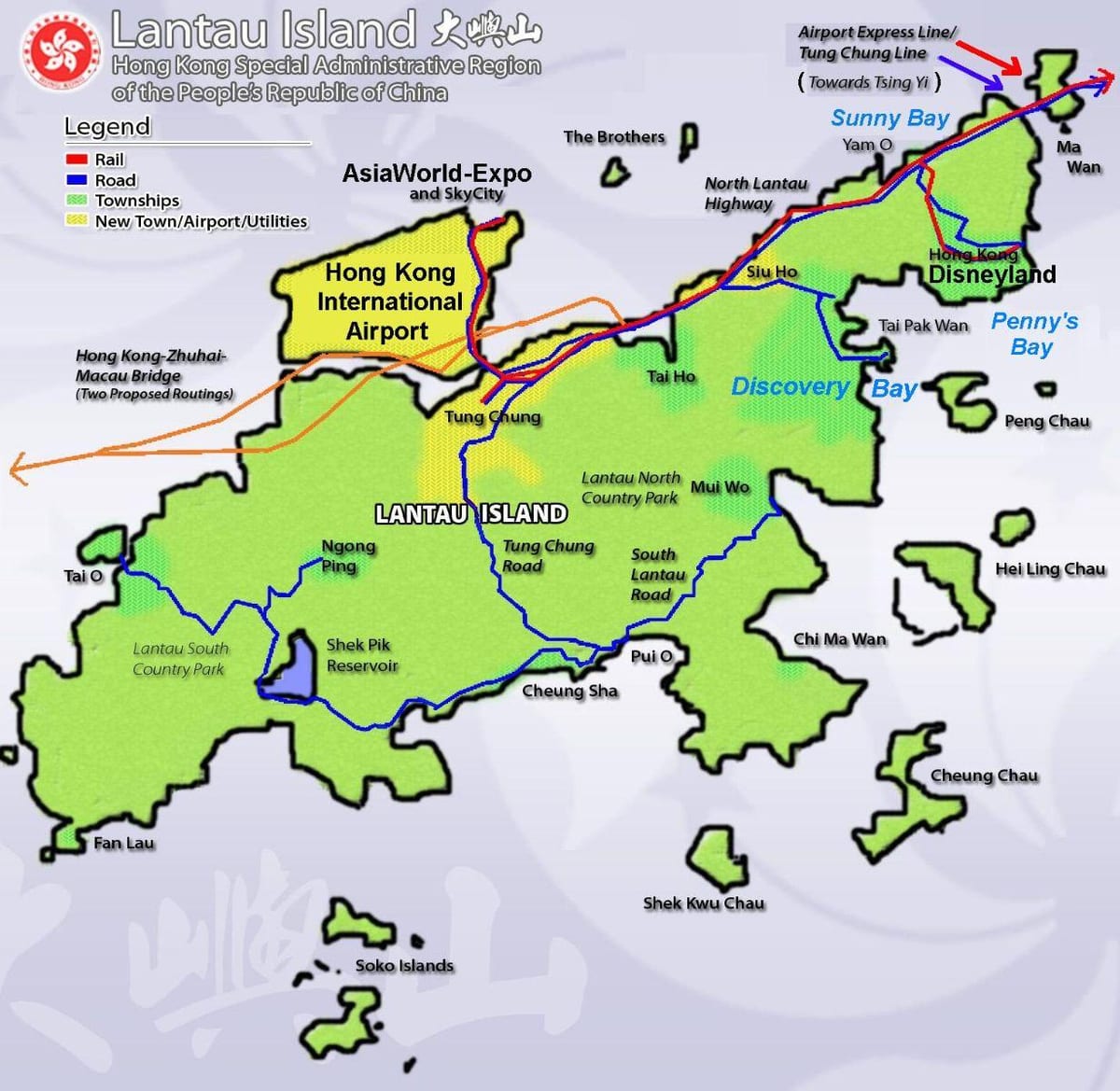 Lantau salos Honkongas žemėlapyje