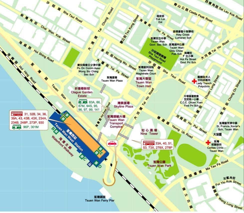 Tsuen Wan Vakarų stotis map