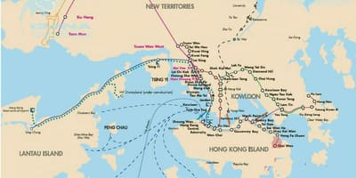 Honkongo keltų maršrutų žemėlapis