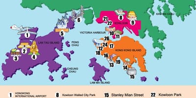 Žemėlapis naujų teritorijų Hong Kong